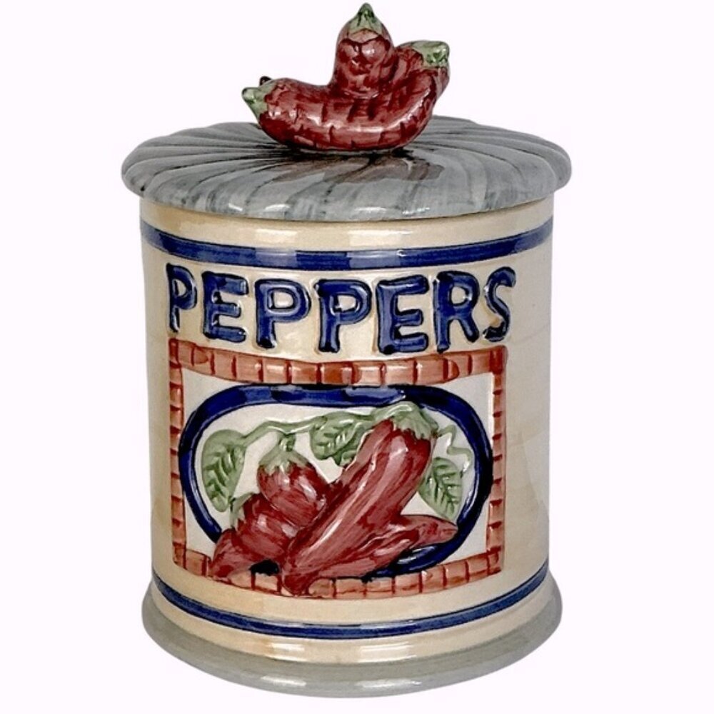 Vintage Pepper Canister Farmhouse Stoneware with Lid Multicolor 4 Cup 7 1/2” H - Picture 2 of 16